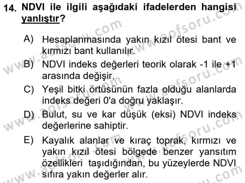 Uzaktan Algılama Dersi 2022 - 2023 Yılı (Final) Dönem Sonu Sınav Soruları 14. Soru