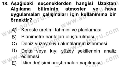 Uzaktan Algılama Dersi 2022 - 2023 Yılı (Final) Dönem Sonu Sınav Soruları 18. Soru