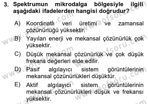Uzaktan Algılama Dersi 2022 - 2023 Yılı (Final) Dönem Sonu Sınav Soruları 3. Soru