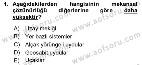Uzaktan Algılama Dersi 2022 - 2023 Yılı Yaz Okulu Sınav Soruları 1. Soru