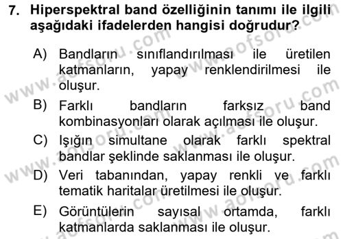 Uzaktan Algılama Dersi 2022 - 2023 Yılı Yaz Okulu Sınav Soruları 7. Soru