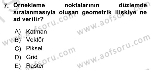 Uzaktan Algılama Dersi 2023 - 2024 Yılı (Final) Dönem Sonu Sınavı 7. Soru