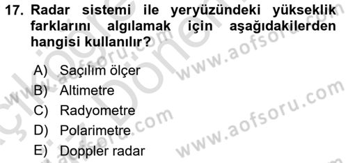 Uzaktan Algılama Dersi 2024 - 2025 Yılı (Vize) Ara Sınav Soruları 17. Soru