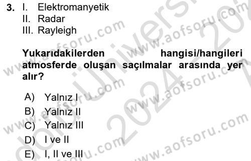 Uzaktan Algılama Dersi 2024 - 2025 Yılı (Vize) Ara Sınav Soruları 3. Soru