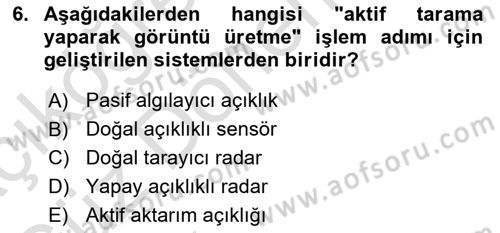 Uzaktan Algılama Dersi 2024 - 2025 Yılı (Vize) Ara Sınav Soruları 6. Soru