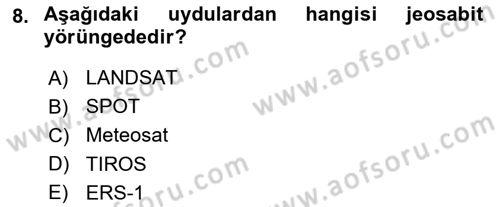 Uzaktan Algılama Dersi 2024 - 2025 Yılı (Vize) Ara Sınav Soruları 8. Soru