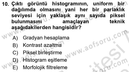 Uzaktan Algılama Dersi 2024 - 2025 Yılı (Final) Dönem Sonu Sınav Soruları 10. Soru