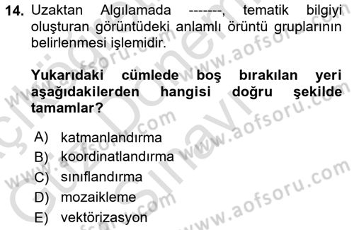 Uzaktan Algılama Dersi 2024 - 2025 Yılı (Final) Dönem Sonu Sınav Soruları 14. Soru