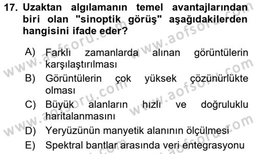 Uzaktan Algılama Dersi 2024 - 2025 Yılı (Final) Dönem Sonu Sınav Soruları 17. Soru