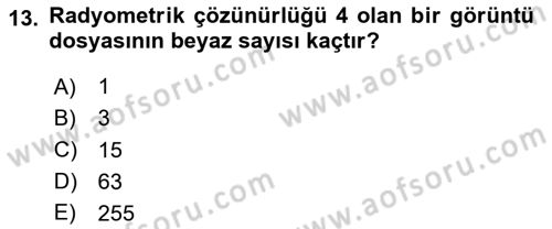 Uzaktan Algılama Dersi 2024 - 2025 Yılı Yaz Okulu Sınav Soruları 13. Soru