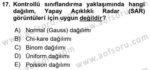 Uzaktan Algılama Dersi 2024 - 2025 Yılı Yaz Okulu Sınav Soruları 17. Soru