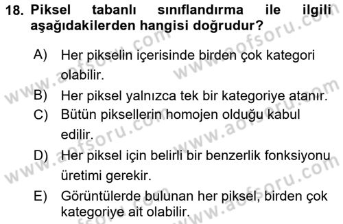 Uzaktan Algılama Dersi 2024 - 2025 Yılı Yaz Okulu Sınav Soruları 18. Soru