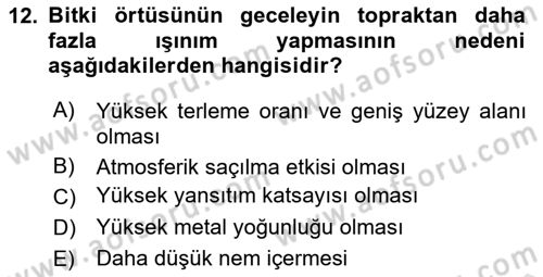 Uzaktan Algılama Dersi 2025 - 2026 Yılı (Vize) Ara Sınav Soruları 12. Soru