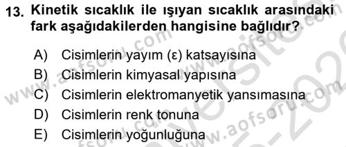 Uzaktan Algılama Dersi 2025 - 2026 Yılı (Vize) Ara Sınav Soruları 13. Soru