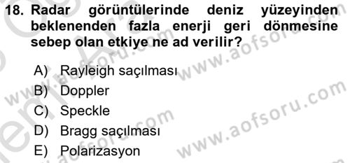Uzaktan Algılama Dersi 2025 - 2026 Yılı (Vize) Ara Sınav Soruları 18. Soru