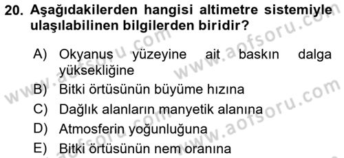 Uzaktan Algılama Dersi 2025 - 2026 Yılı (Vize) Ara Sınav Soruları 20. Soru