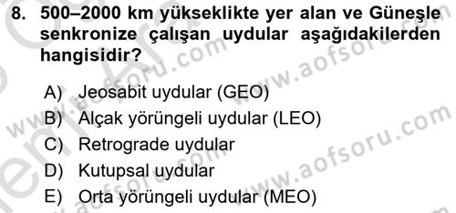 Uzaktan Algılama Dersi 2025 - 2026 Yılı (Vize) Ara Sınav Soruları 8. Soru