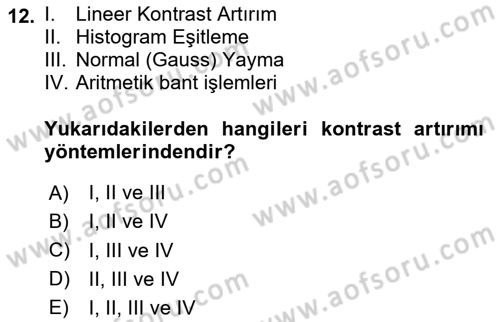 Uzaktan Algılama Dersi 2025 - 2026 Yılı (Final) Dönem Sonu Sınav Soruları 12. Soru