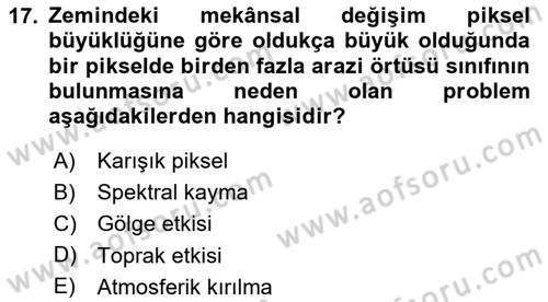 Uzaktan Algılama Dersi 2025 - 2026 Yılı (Final) Dönem Sonu Sınav Soruları 17. Soru