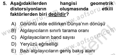 Uzaktan Algılama Dersi 2025 - 2026 Yılı (Final) Dönem Sonu Sınav Soruları 5. Soru