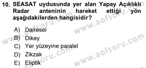 Uzaktan Algılama Dersi 2025 - 2026 Yılı Yaz Okulu Sınav Soruları 10. Soru