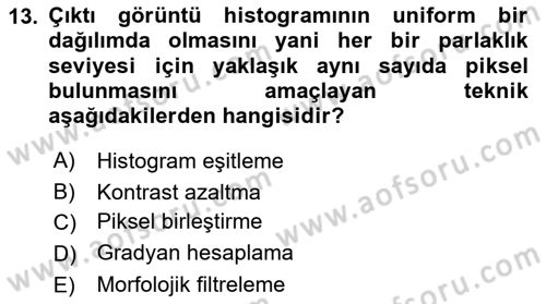 Uzaktan Algılama Dersi 2025 - 2026 Yılı Yaz Okulu Sınav Soruları 13. Soru