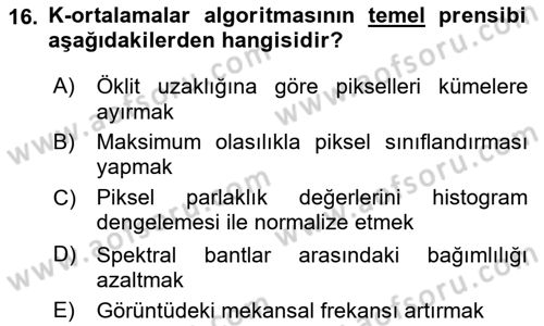 Uzaktan Algılama Dersi 2025 - 2026 Yılı Yaz Okulu Sınav Soruları 16. Soru