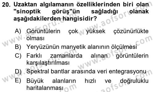 Uzaktan Algılama Dersi 2025 - 2026 Yılı Yaz Okulu Sınav Soruları 20. Soru