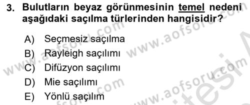 Uzaktan Algılama Dersi 2025 - 2026 Yılı Yaz Okulu Sınav Soruları 3. Soru