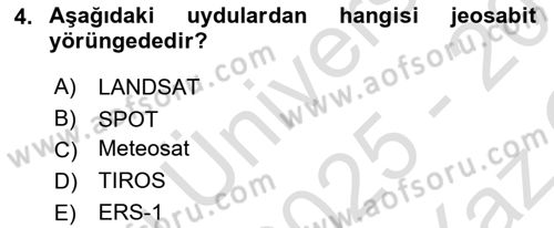 Uzaktan Algılama Dersi 2025 - 2026 Yılı Yaz Okulu Sınav Soruları 4. Soru