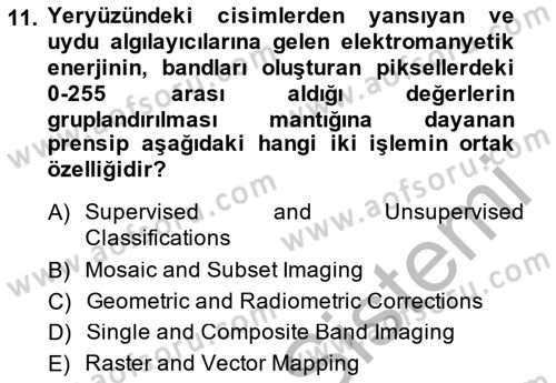 Uzaktan Algılama Uygulamaları Dersi 2013 - 2014 Yılı (Vize) Ara Sınav Soruları 11. Soru