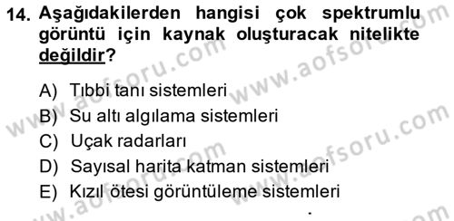 Uzaktan Algılama Uygulamaları Dersi 2013 - 2014 Yılı (Final) Dönem Sonu Sınav Soruları 14. Soru