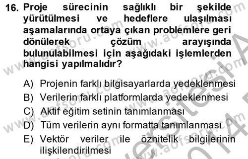 Uzaktan Algılama Uygulamaları Dersi 2013 - 2014 Yılı (Final) Dönem Sonu Sınav Soruları 16. Soru