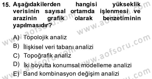 Uzaktan Algılama Uygulamaları Dersi 2014 - 2015 Yılı (Vize) Ara Sınav Soruları 15. Soru
