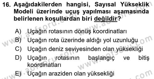 Uzaktan Algılama Uygulamaları Dersi 2015 - 2016 Yılı (Vize) Ara Sınav Soruları 16. Soru