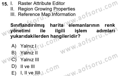 Uzaktan Algılama Uygulamaları Dersi 2016 - 2017 Yılı (Vize) Ara Sınav Soruları 15. Soru