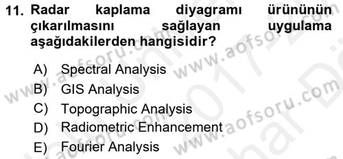 Uzaktan Algılama Uygulamaları Dersi 2017 - 2018 Yılı (Vize) Ara Sınav Soruları 11. Soru