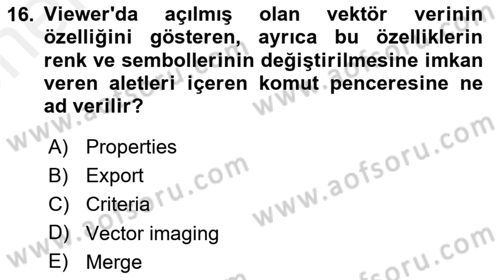 Uzaktan Algılama Uygulamaları Dersi 2017 - 2018 Yılı (Vize) Ara Sınav Soruları 16. Soru