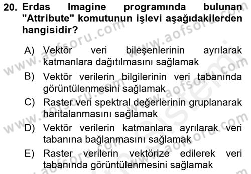 Uzaktan Algılama Uygulamaları Dersi 2017 - 2018 Yılı (Vize) Ara Sınav Soruları 20. Soru