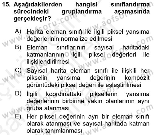 Uzaktan Algılama Uygulamaları Dersi 2017 - 2018 Yılı (Final) Dönem Sonu Sınav Soruları 15. Soru