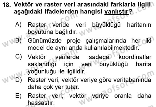 Uzaktan Algılama Uygulamaları Dersi 2017 - 2018 Yılı (Final) Dönem Sonu Sınav Soruları 18. Soru