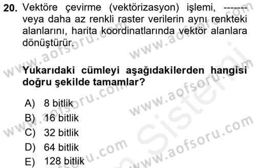 Uzaktan Algılama Uygulamaları Dersi 2017 - 2018 Yılı (Final) Dönem Sonu Sınav Soruları 20. Soru