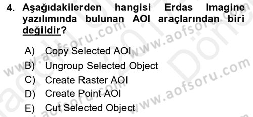 Uzaktan Algılama Uygulamaları Dersi 2017 - 2018 Yılı (Final) Dönem Sonu Sınav Soruları 4. Soru