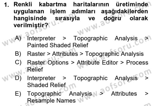 Uzaktan Algılama Uygulamaları Dersi 2018 - 2019 Yılı (Final) Dönem Sonu Sınav Soruları 1. Soru