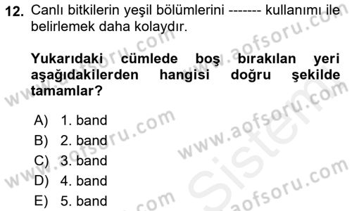 Uzaktan Algılama Uygulamaları Dersi 2018 - 2019 Yılı (Final) Dönem Sonu Sınav Soruları 12. Soru