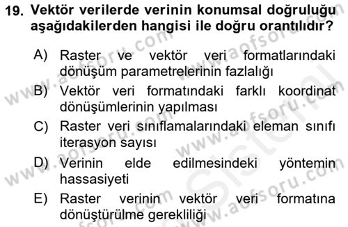 Uzaktan Algılama Uygulamaları Dersi 2018 - 2019 Yılı (Final) Dönem Sonu Sınav Soruları 19. Soru