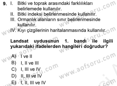 Uzaktan Algılama Uygulamaları Dersi 2018 - 2019 Yılı (Final) Dönem Sonu Sınav Soruları 9. Soru