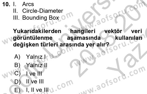 Uzaktan Algılama Uygulamaları Dersi 2018 - 2019 Yılı Yaz Okulu Sınav Soruları 10. Soru