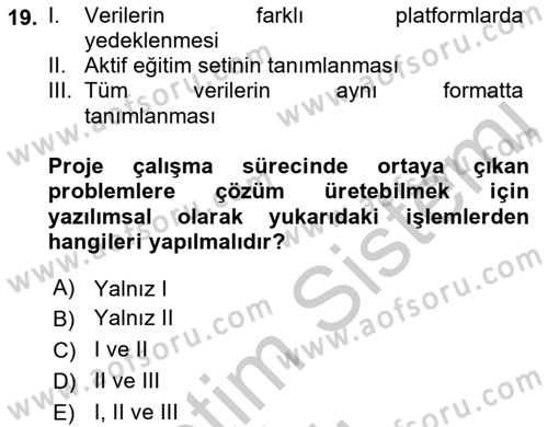 Uzaktan Algılama Uygulamaları Dersi 2018 - 2019 Yılı Yaz Okulu Sınav Soruları 19. Soru
