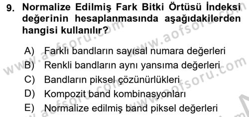 Uzaktan Algılama Uygulamaları Dersi 2018 - 2019 Yılı Yaz Okulu Sınav Soruları 9. Soru
